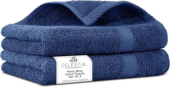100% Cotton Hand Towel Set of 2, Sustainable, Highly Absorbent, Quick Drying by VillaCelestia