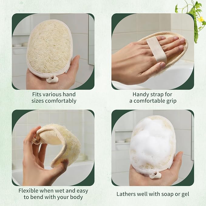 SAMEBUTECO 4 Pack Natural Loofah Exfoliating Body Scrubber Pads, Large Size - Image 4