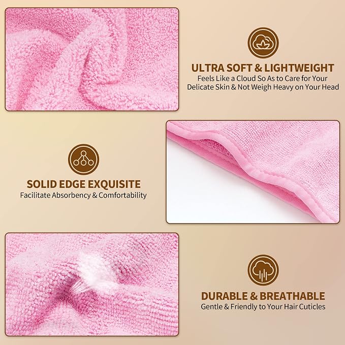 NEXCOVER Hair Towel Microfiber, 2 Pack Pink 9.8 inch X 25.5 inch Hair Wrap - Image 2