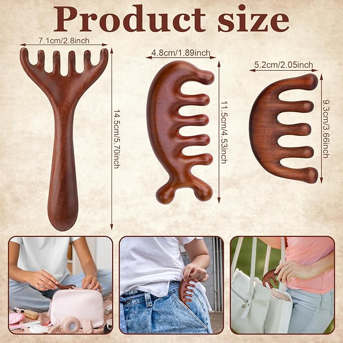 ProSuites 3 Pcs Wooden Head Scalp Massager Comb, Head Massage Tool - Image 3