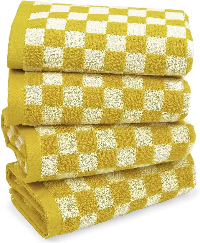 Jacquotha 4 Pcs Hand Towels for Bathroom Checkered, Cotton Soft Absorbent Cute by Jacquotha