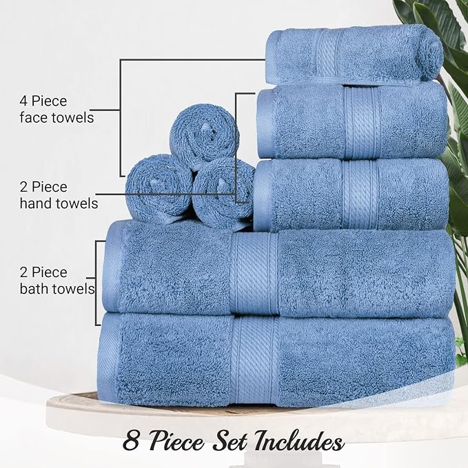SUPERIOR Egyptian Cotton Pile 8 Piece Towel Set, Includes 2 Bath, 2 Hand - Image 9