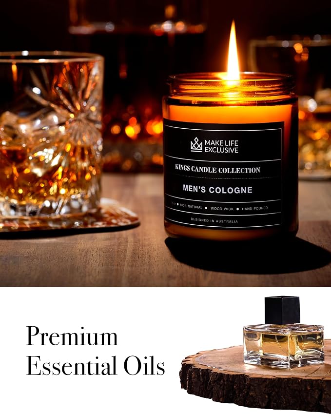 Scented Candles for Men | Men's Cologne, Amber Sandalwood Scent | Wooden Wick - Image 6
