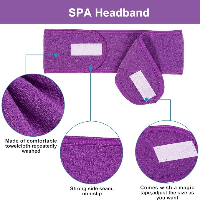 Whaline Spa Facial Headband 4 Packs Head Wrap Terry Cloth Headband Adjustable - Image 3