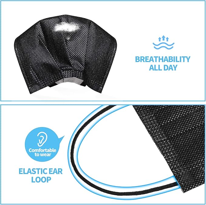 Black Disposable Face Masks 4 Layers Protection 50Pcs, Breathable Dust Mask - Image 3