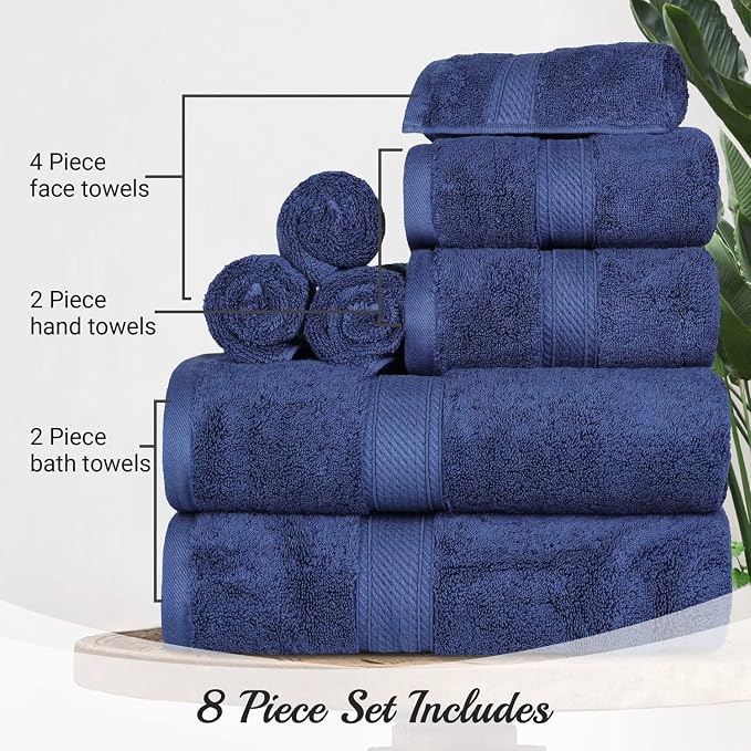 SUPERIOR Egyptian Cotton Pile 8 Piece Towel Set, Includes 2 Bath, 2 Hand - Image 9