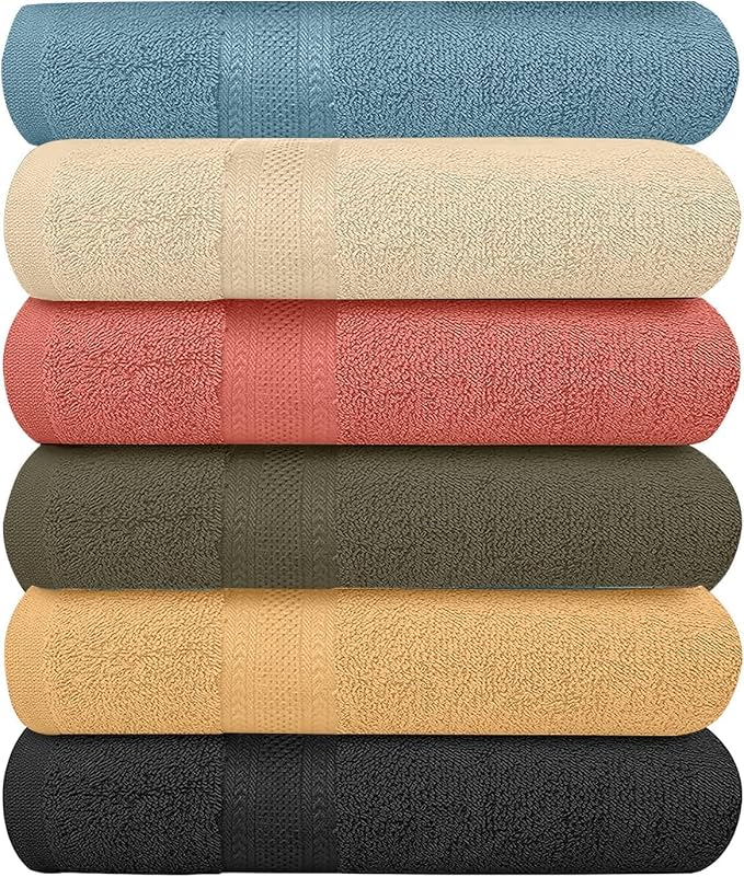 KAHAF COLLECTION 6 Pack Bath Towels Set 100% Ring Spun Cotton, Lightweight by KAHAF+COLLECTION