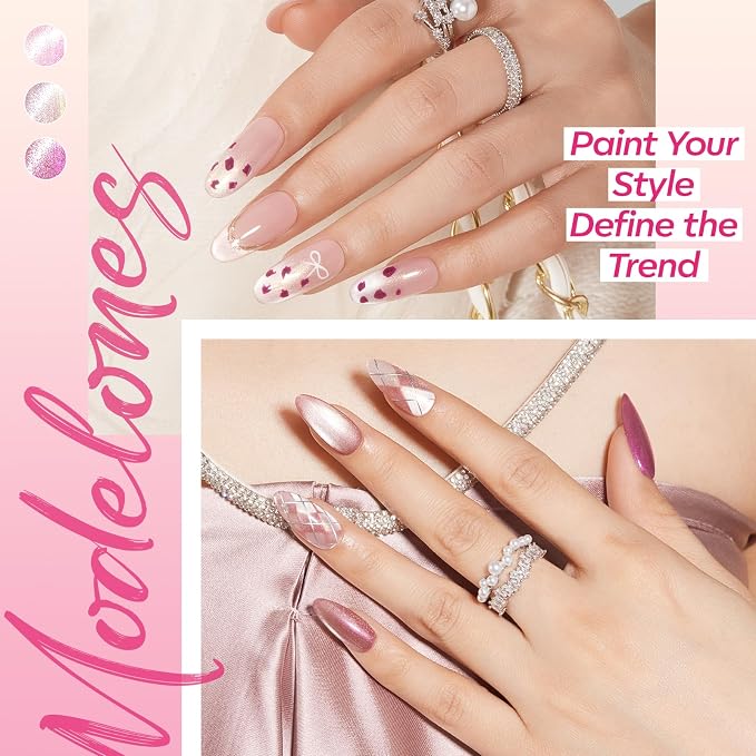 Modelones Cat Eye Gel Nail Polish Set, 6 Colors Summer Neutral Nude Pink - Image 2