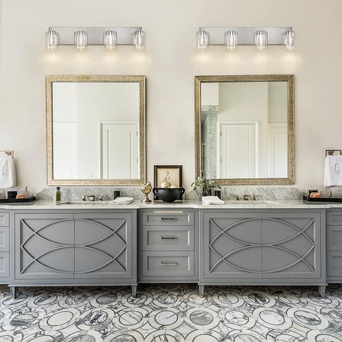 Brushed Nickel 4-Light Vanity Light, Crystal Bubble Glass - Image 6