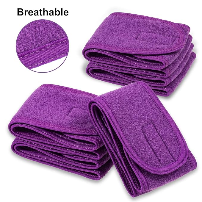 Whaline Spa Facial Headband 4 Packs Head Wrap Terry Cloth Headband Adjustable - Image 4