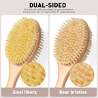 Short-Handle Dual-Sided Bath Massage Brush, Soft Boar & Firm Sisal Bristles - Image 2