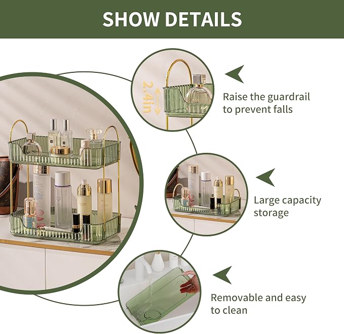 Akinbas 2 Tier Bathroom Organizer Countertop Makeup Perfume Tray Skincare - Image 6