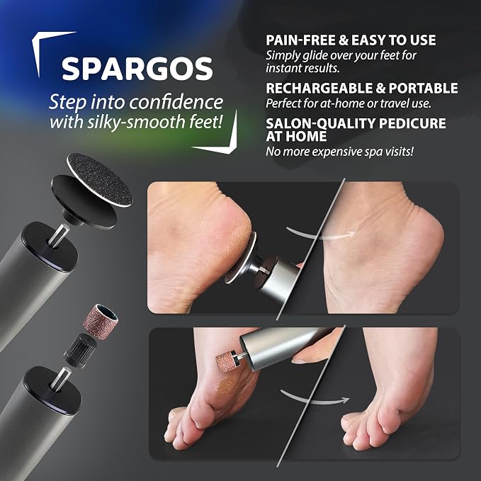 Spargos Electric Foot Callus Remover – Rechargeable Metal Foot File - Image 2