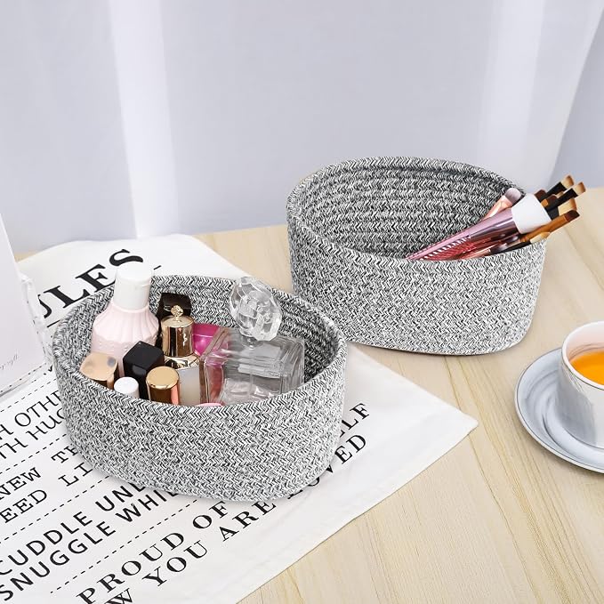 【2 Pack】ABenkle Small Woven Baskets, Tiny Oval Shallow Storage Baskets - Image 6