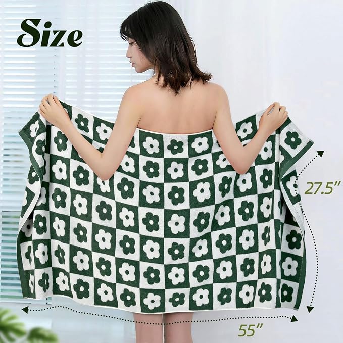 Jacquotha 2-Pieces Luxury Bath Towels Checkered Floral, Cute Bathroom Decor - Image 5