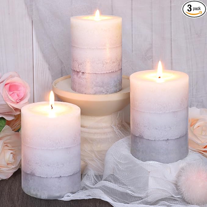 Set of 3 Scented Pillar Candles Creamy Coconut Scented 3" x 4" Long-Lasting by FLAVCHARM