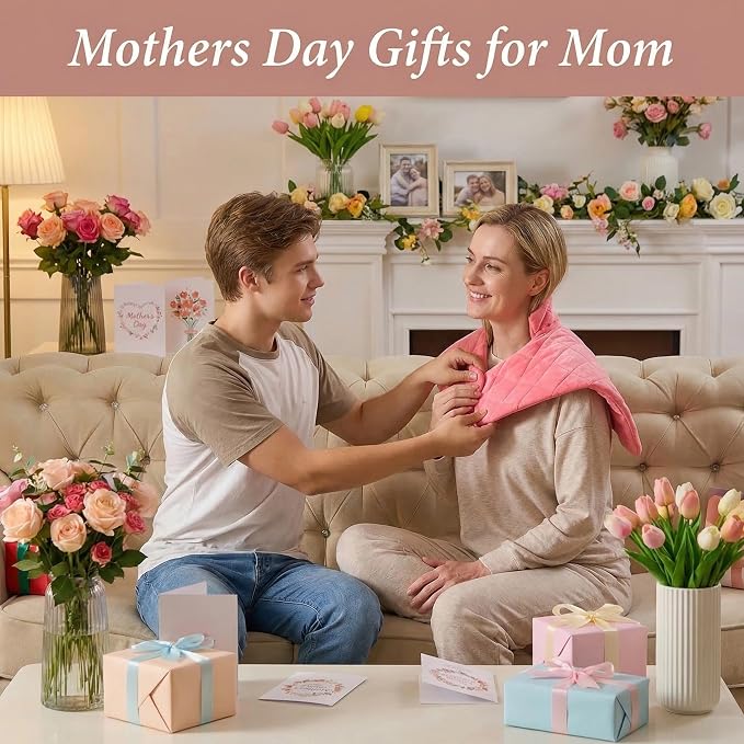 Pink Weighted Heating Pad for Neck Shoulders and Back, Mothers Day Gifts for - Image 2