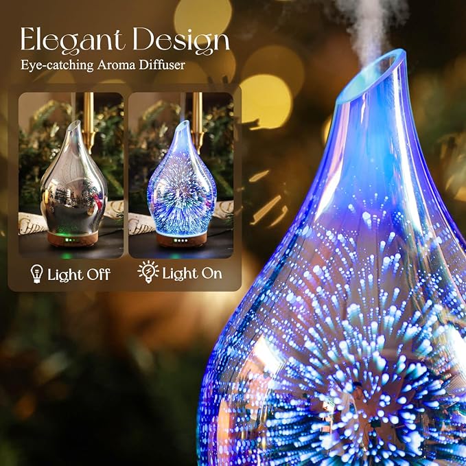 Porseme Oil Diffuser 3D Glass Aromatherapy Ultrasonic Humidifier, Air Refresh - Image 7