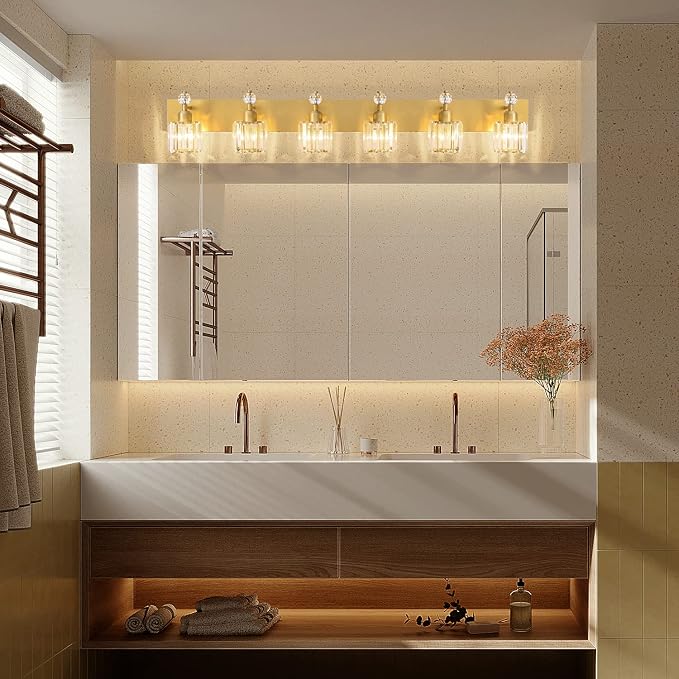 PRESDE Crystal 6 Light Bathroom Vanity Lights Gold Vanity Light - Image 2