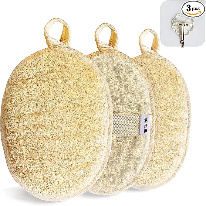 YIQINGJIE Natural Loofah Sponge Exfoliating Body Scrubber, Made by YIQINGJIE