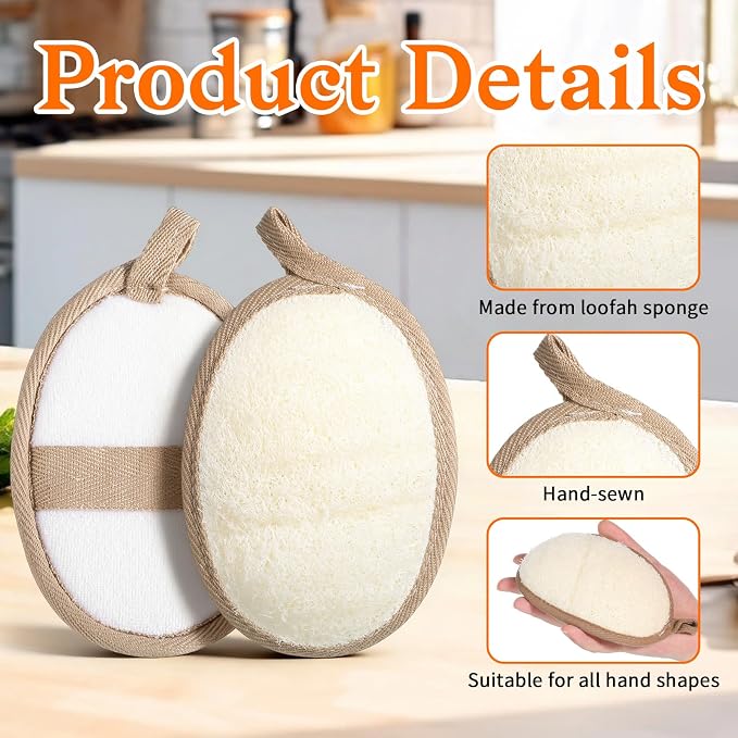 2Pcs Natural Loofah Exfoliating Body Scrubber, Made - Image 3