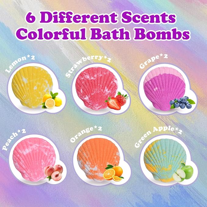 Bath Bombs for Kids with Surprise Toys Inside, Handmade Shell Bubble Bath Kit - Image 7