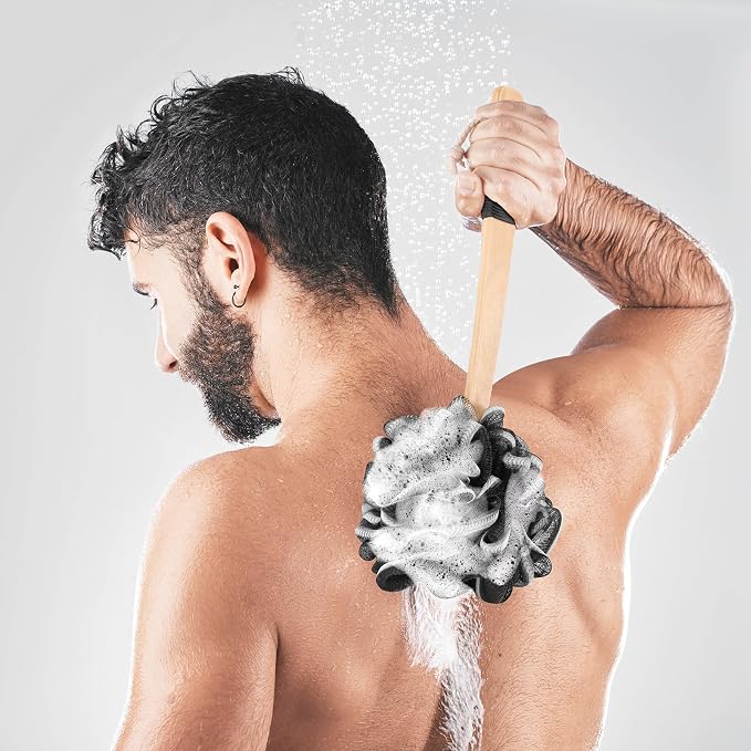 Black Loofah on a Stick PE Soft Mesh Luffa - Image 7
