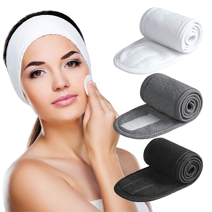 Denfany Spa Headband 3 Pack Ultra Soft Adjustable Face Wash Headband Terry by EssentialLife