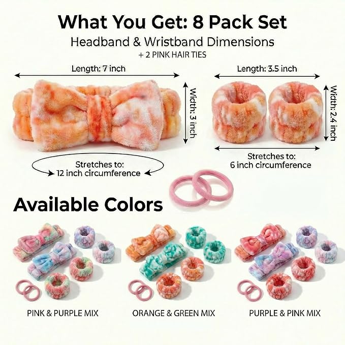8 Pcs Spa Headband and Wristbands Set - Image 6