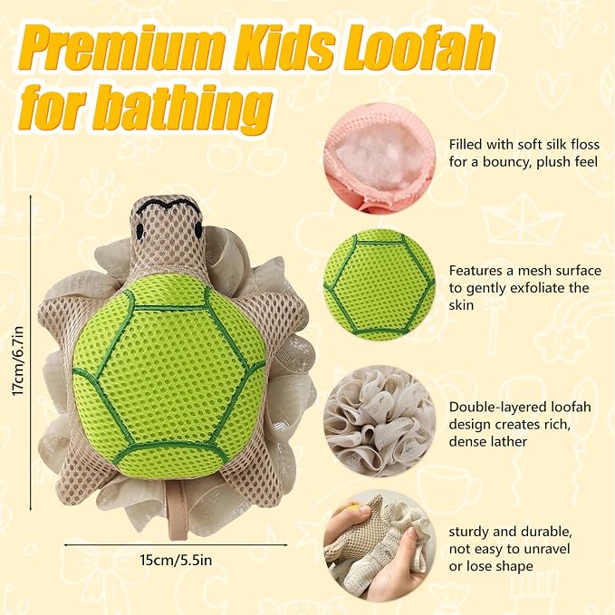 Kids Loofah, Cute Cartoon Animal Kids Bath Sponge - Image 3