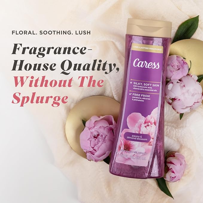 Caress Peony & Almond Blossom Body Wash, Hyaluronic Acid & Vitamin B3 - Image 3