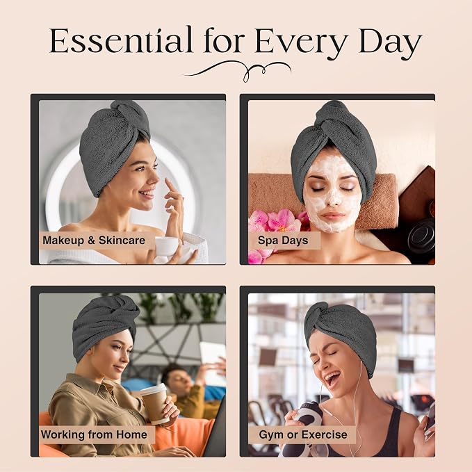 Lili&James 100% Cotton Hair Towel Wrap Quick Dry Super Absorbent Turban Head - Image 7