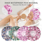 4 PCS Shower Caps for Women, Printing Bath Caps, Double Layers Shower Cap - Image 6