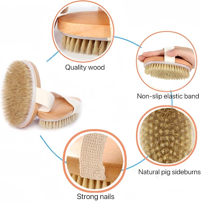 2 Pcs Dry Brushing Body Brush, Natural Bristle Exfoliating Body Scrubbers - Image 2