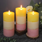 Sweet Honeysuckle Scented 3x6 Inch Pillar Candles Yellow White Pink Layered - Image 5