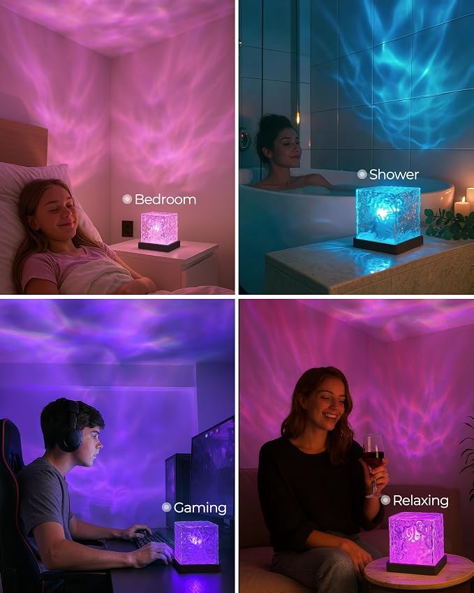 Rechargeable Shower Light Cube, 16 Color Ocean Wave Projector Light Battery - Image 7