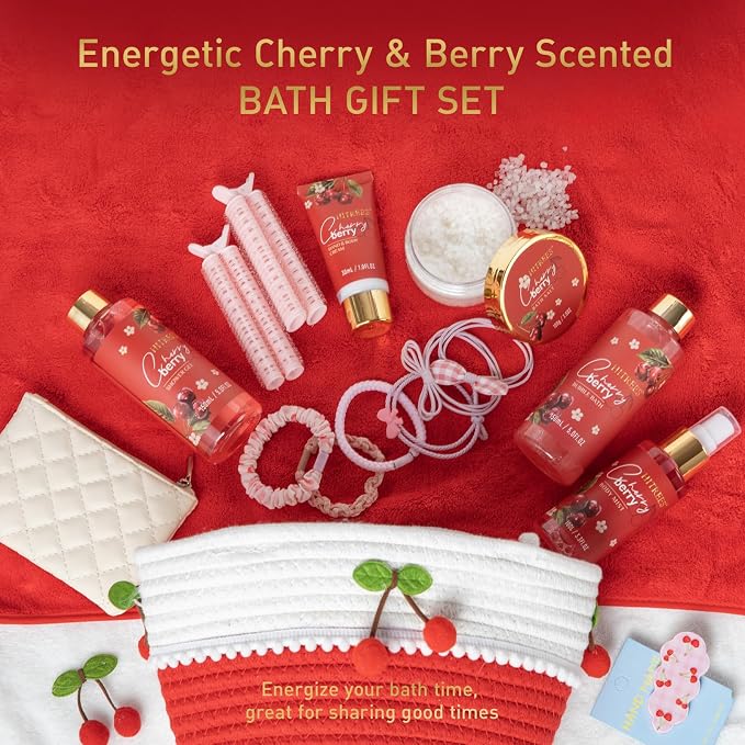 Spa Gifts for Women, Cherry & Berry Spa Gift Set for Teenage Tote Bag, Shower - Image 3