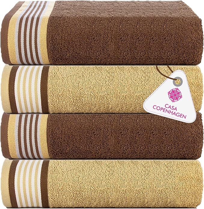 CASA COPENHAGEN He & She 4Pcs 100% Egyptian Cotton Large Designer Towels Gift by CASACOPENHAGEN