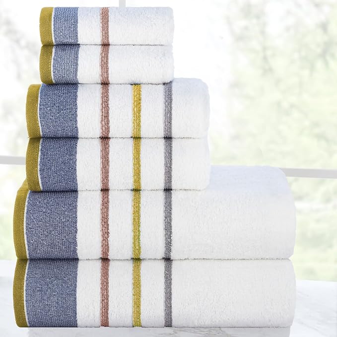 CASA COPENHAGEN White Bay 6Pcs 100% Egyptian Cotton Large Designer Towels Gift - Image 2