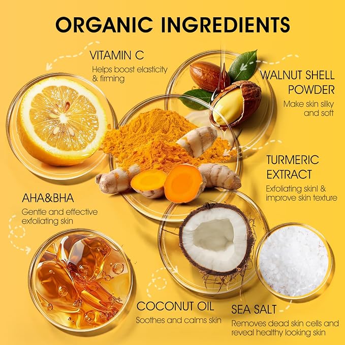 VOERUY Turmeric Body Scrub, 10% AHA/BHA & Vitamin C Exfoliating Body Scrub - Image 2