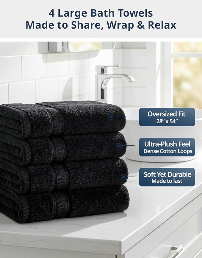 LANE LINEN 100% Cotton Bath Towels 4 Pack - Image 3