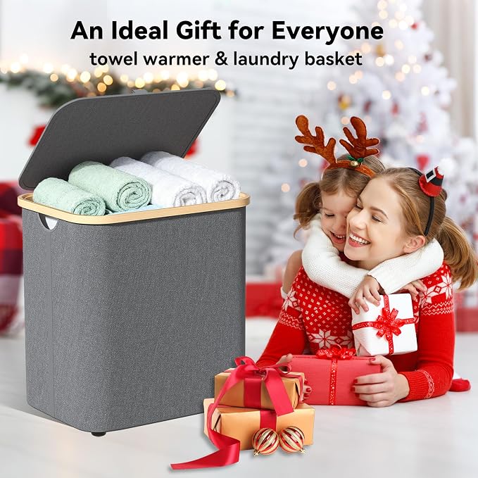 35L Large Towel Warmer/46L Laundry Basket, 2-in-1 Innovative Design, Foldable - Image 6