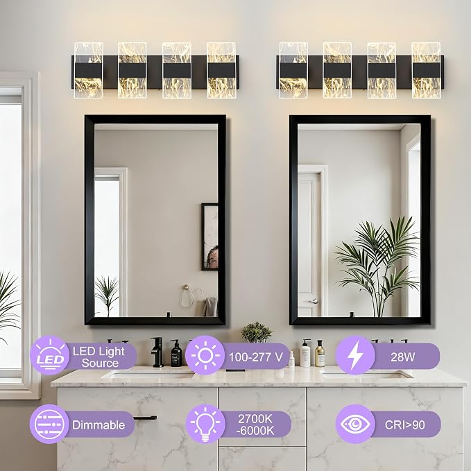 Modern LED Bathroom Light Fixtures Dimmable 4-Light Black Vanity Light - Image 2
