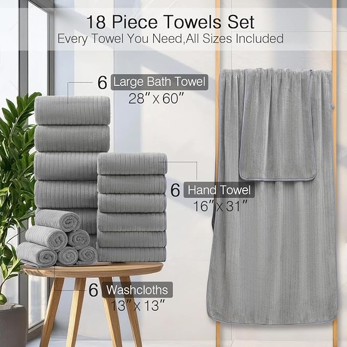 Hailea 18 Piece Family Bath Towel Set Include 6 Bath Towels, 6 Hand Towels and - Image 3