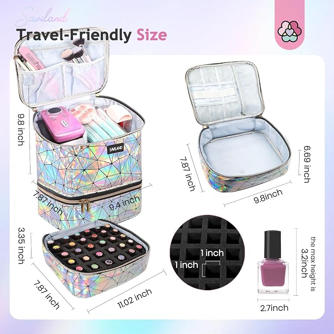 SAVILAND Nail Polish Organizer Bag: PU Leather Nail Kit Organizer Holds 30 - Image 5