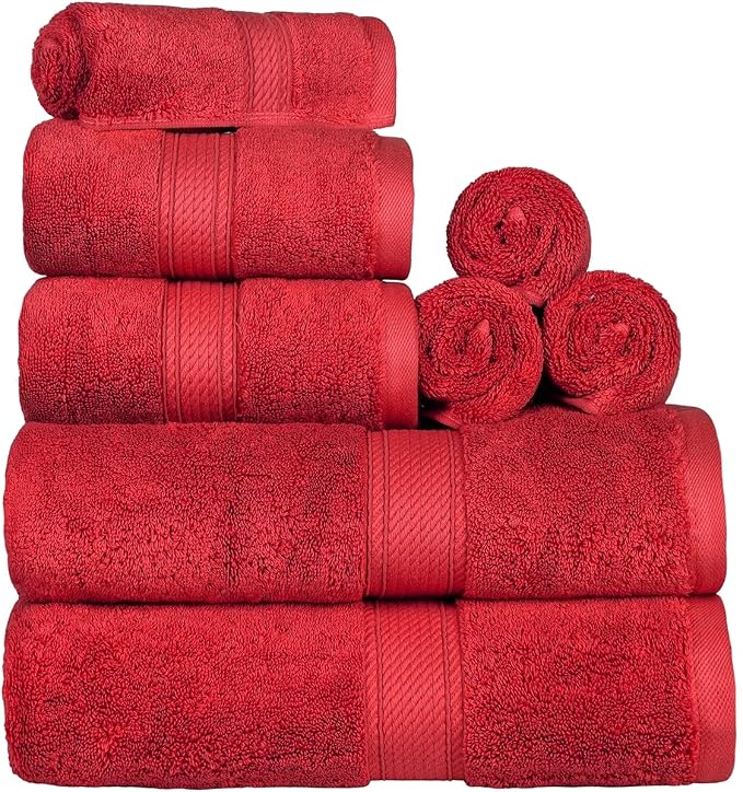 SUPERIOR Egyptian Cotton Pile 8 Piece Towel Set, Includes 2 Bath, 2 Hand by SUPERIOR