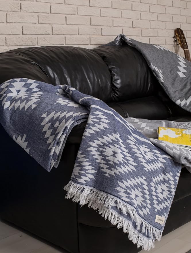 Bersuse 100% Cotton Teotihuacan XL Throw Blanket Turkish Towel Beach Blanket - Image 7
