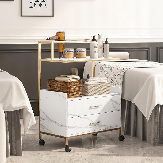 Salon Rolling Trolley with Lockable Wheels Barber Cart with Storage Drawer - Image 8