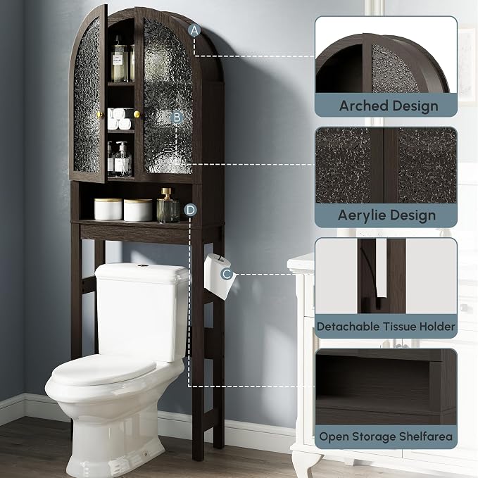 HMstone Over The Toilet Storage Cabinet, Arched Bathroom Organizer and Storage - Image 8