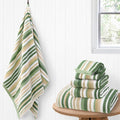 Sage Green Striped Towels Set- 100% Cotton, Quick Dry, Soft & Absorbent by VOOVAMOVAS